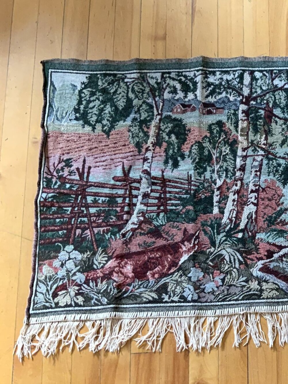 RARE Vintage Gobelin Tapestry Wall Hanging, Forest Landscape.
